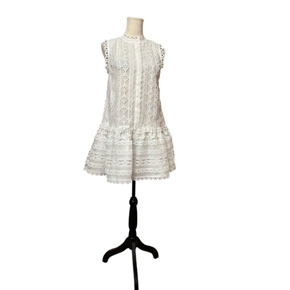 Endless Rose Lace Trim Crochet Mini Dress Sleeveless White Size M NWOT Romantic - Picture 14 of 15
